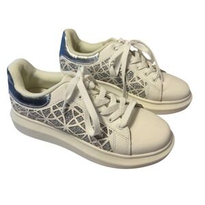 Midnight Velvet White & Silver Platform Sneakers Geometric Cutout EU 41 / US 10
